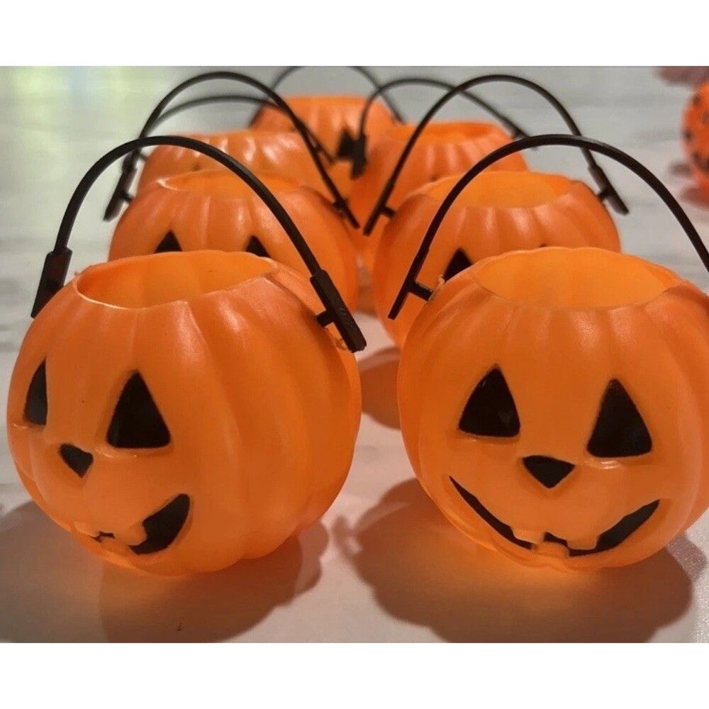Vintage Fun World Blow Mold Mini Jack O Lantern Pumpkin Candy Holder Set Of 7